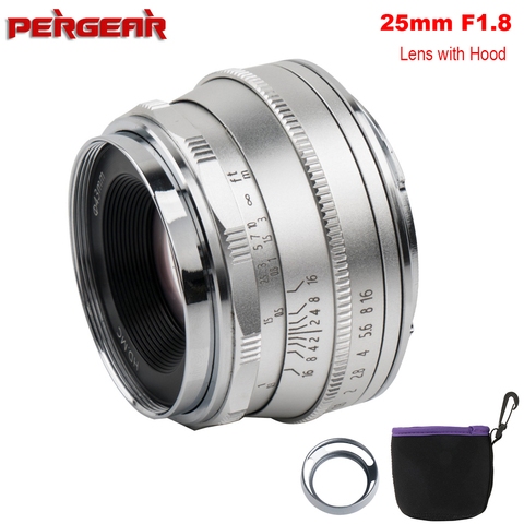 Pergear-lente Prime Manual para todas las Series, 25mm, f1.8, para Fujifilm, para Sony e-mount y Micro 4/3 cámaras, A7, A7II, A7R, XT3, XT20 ► Foto 1/6