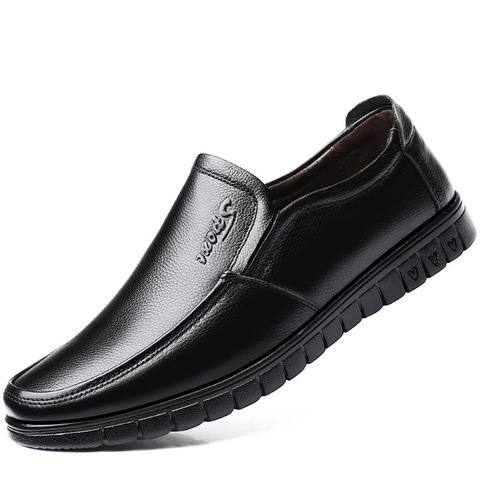 Zapatos de vestir de piel auténtica para hombre, calzado transpirable de negocios de punta redonda, para boda, plano, novedad de 2022 ► Foto 1/6