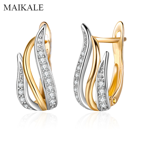 MAIKALE-pendientes geométricos de circonia cúbica para mujer, Gema de cristal dorado, pendiente de piedra, joyería para fiesta y boda, regalos exquisitos ► Foto 1/6