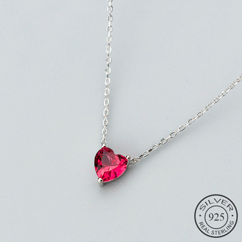 Plata de Ley 925 auténtica de corazón de cristal rojo para mujer, Gargantilla con personalidad, joyería fina, accesorios de boda ► Foto 1/6