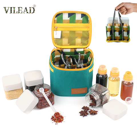 VILEAD para exteriores utensilios Camping contenedor de almacenamiento tarro de especias conjunto portátil condimento caja botella de aceite para barbacoa Picnic cocina al aire libre ► Foto 1/6