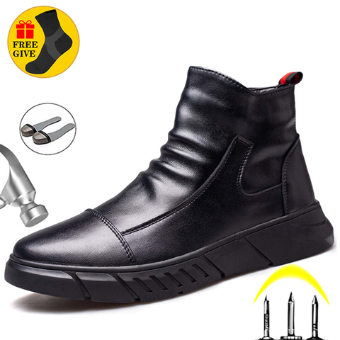 Botas de seguridad de piel auténtica para hombre, zapatos de trabajo con punta de acero, zapatillas indestructibles, Chelsea ► Foto 1/6