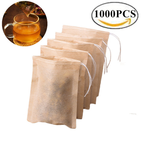 Bolsitas de té biodegradables con cordón, bolsas de té ecológicas con filtro de papel vacías para hojas sueltas, té en polvo y hierbas, 1000 Uds. ► Foto 1/6