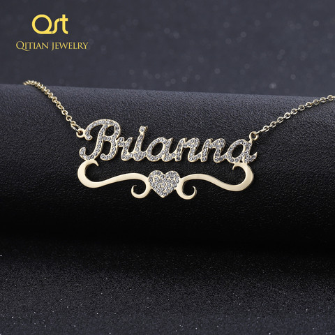 Corazón con nombre personalizado para mujer, collar y colgantes para mujer, joyería ostentosa, Gargantilla con inicial personalizada, collar con inicial ostentosa ► Foto 1/6