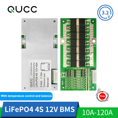 Qucc Lifepo4 BMS 4S 12V 12V 18650 equilibrador de placa de protección de batería de litio 15A 20A 30A 40A 60A 100A 120A con Control de temperatura ► Foto 1/6