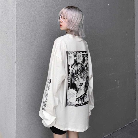 NiceMix-Camiseta con estampado de Horror para mujer, ropa Punk holgada con estampado de personajes, estilo japonés, Harajuku Street ► Foto 1/6