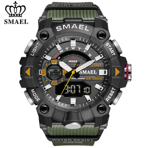 SMAEL deportes de moda impermeable reloj de los hombres de marca de lujo de la mejor militares cuarzo Digital Reloj de pulsera hombre Dual retroiluminación de pantalla reloj ► Foto 1/6