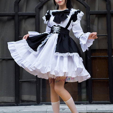 Las mujeres de los hombres traje de sirvienta Anime Sexy negro blanco delantal vestido dulce Lolita gótico vestidos Cosplay vestuario ► Foto 1/6