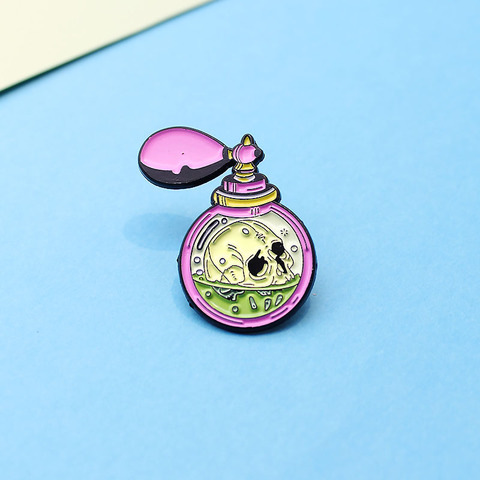 Broche de esqueleto Punk Dead, broches de perfume venenoso para medicina líquida, broches de esmalte para joyería, Pin para mochila, regalo ► Foto 1/6