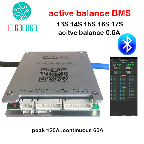 Activo equilibrio Placa de protección de batería Bluetooth BMS 13 14 15 16 17S 20S 120A RS485 GPS APP Lifepo4 Li-Ion LTO JK V 48V 60V ► Foto 1/4