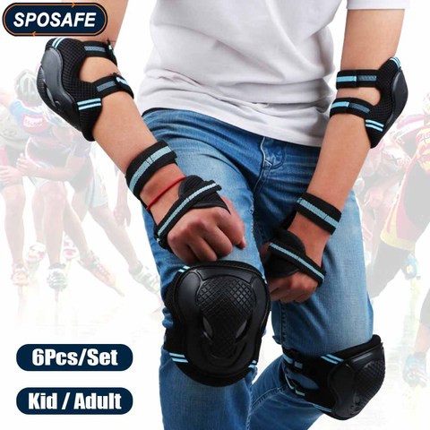 6 unids/set adolescentes y adultos rodilla almohadillas codo almohadillas muñeca guardias conjunto de equipo de protección para el rodillo de patinaje skate deportes de ciclismo ► Foto 1/6