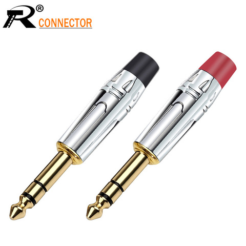 Enchufe conector de Audio de alta calidad, Conector de Audio 6,35mm, adaptador de montaje de micrófono estéreo, color negro y rojo, Jack 6,35, 1 par/2 uds. ► Foto 1/6