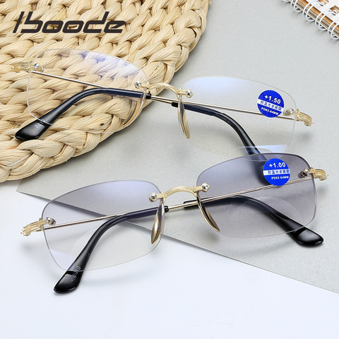 Iboode-gafas de lectura bifocales para hombres y mujeres, anteojos de lectura bifocales sin marco, de doble uso, Anti luz azul, grises y blancos, lente óptica Hyperoia + 1,5 ► Foto 1/6