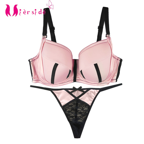 Mierside-ropa interior de talla grande para mujer, sujetadores de costura rosa y Tanga de encaje, conjunto de lencería Sexy de talla grande 32/34/36/38/40/42 D/DD/DDD(E)/F/G ► Foto 1/6