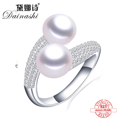 Anillo de perlas naturales de agua dulce para mujer, de plata de ley 2022 brillante, circonita AAA, joyería fina nupcial, regalo, novedad de 925 ► Foto 1/5