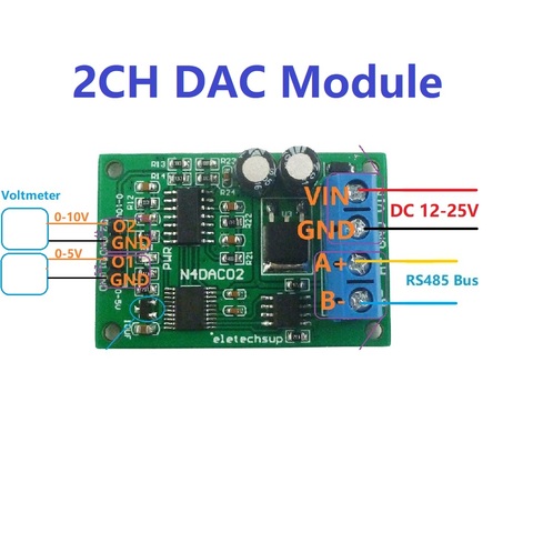 DC 12V 2CH modulo DAC 0-5V 0-10V PWM tensión Convertidor analógico RS485 Modbus RTU Junta ► Foto 1/6