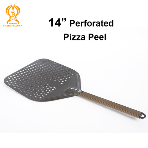 SHANGPEIXUAN-pala Rectangular perforada para Pizza, pala de aluminio con revestimiento duro, pala corta para Pizza, 14 /12 pulgadas ► Foto 1/6