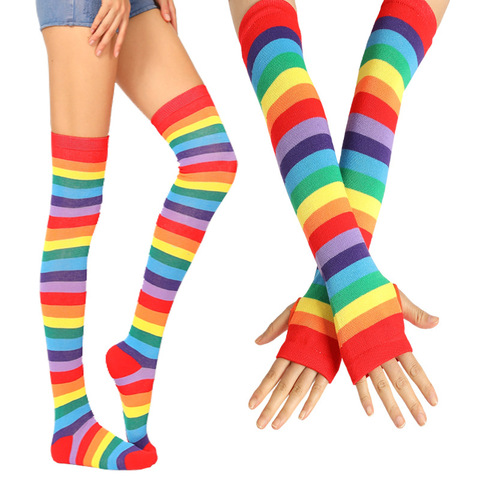 Calcetines altos hasta el muslo a rayas por encima de la rodilla,  calentadores de piernas para cosplay, calcetines largos para mujer,  calcetines