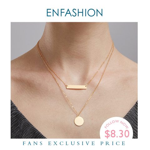 ENFASHION-gargantilla con nombre personalizada para mujer, collar con colgante de barra de círculo dorado, joyería de moda P3001 ► Foto 1/6