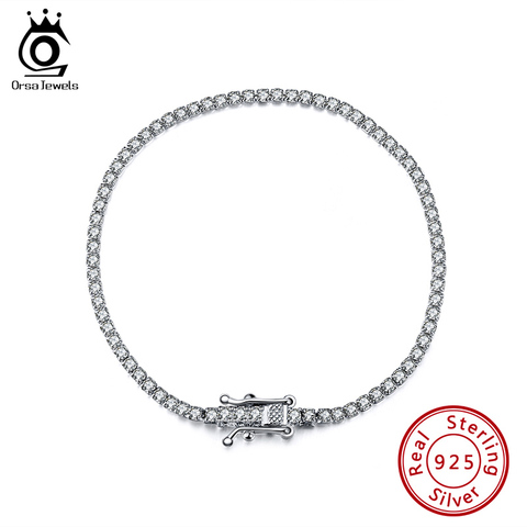 ORSA jewelrys-pulsera de plata de primera ley y circón para mujer, brazalete, plata esterlina 925, Circonia cúbica, zirconia, circonita, zirconita, zirconita, Pulseras de tenis, fiesta, SB61 ► Foto 1/6