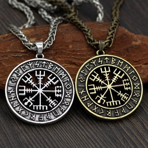 Colgante de círculo rúnico de Horror islandesa vikingo Retro, brújula con pentagramas amuleto de runas, collar, joyería ► Foto 1/6