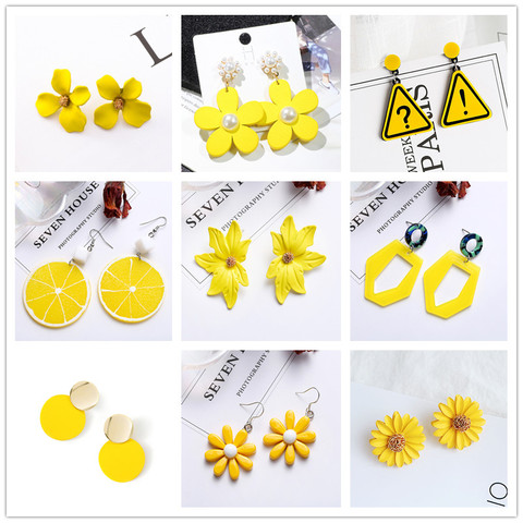 Pendientes de gota de Color amarillo para mujer, aretes de corazón con flores geométricas de diseño coreano, joyería creativa de boda dulce 2022 ► Foto 1/6