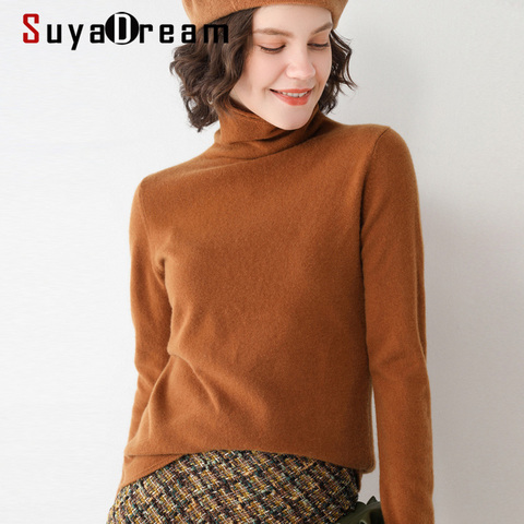 SuyaDream-suéteres de lana Lisa para mujer, 100% de cuello alto liso, camisas de invierno de fondo tejido, otoño 2022 ► Foto 1/6