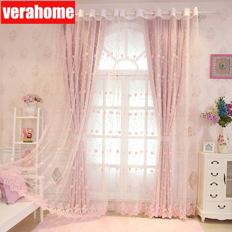 Korean pastoral pink blackout princesa cortinas para niñas niños Sala dormitorio ventanas tratamiento pura tul pantalla romántica ► Foto 1/6