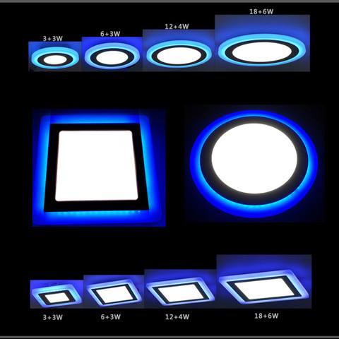 Panel de luz led para empotrar en el techo, lámpara indolora para decoración del hogar, Panel Led cuadrado redondo, 6W, 9W, 16W, 24W, color azul y blanco, 2 colores ► Foto 1/5