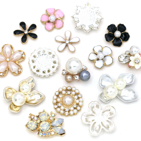 Botón de diamantes de imitación para ropa, accesorios de joyería, lazo de cristal, flor, perla, aleación, 10 Uds. ► Foto 1/6