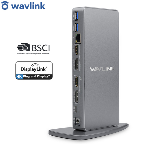 Wavlink Universal Docking Station USB C portátil 5 K Dual 4 K vídeo estación de acoplamiento HDMI HD Gigabit Ethernet tipo C USB 3,0 para MAC ► Foto 1/6