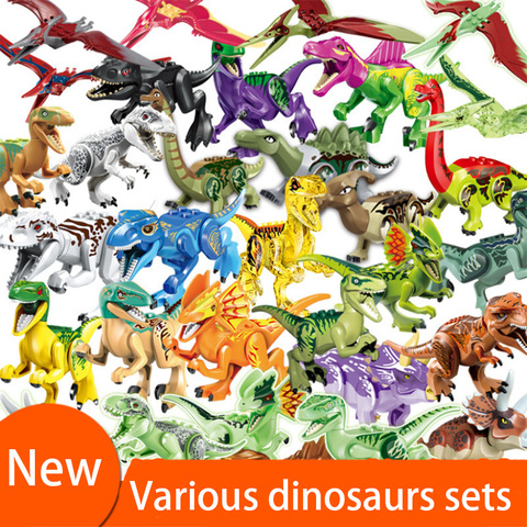 Conjunto de dinosaurio de juguete de bloques de construcción, Velociraptor, Triceratop, t-rex, para niños ► Foto 1/6