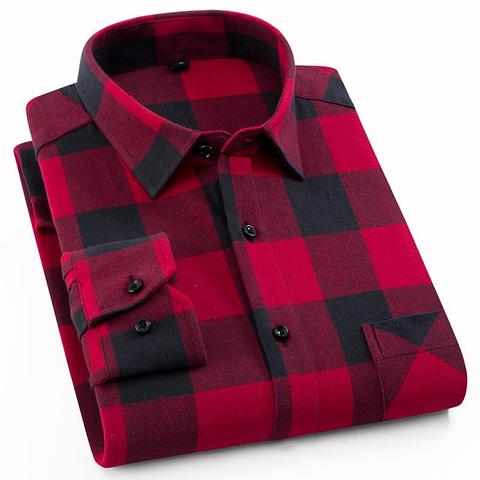 Camisa a cuadros para hombre, camisa a cuadros rojos de franela, manga larga, algodón, nuevo, otoño e invierno, 2022 ► Foto 1/6