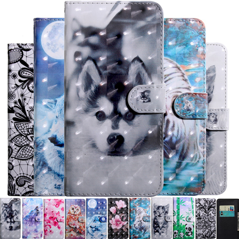 3D perro gato flor pintado Flip Funda de cuero para Huawei Nova 3 3i P Smart Z Y3 Y5 Y6 2017 Y7 2022 Y5P Y6P Y8P cubierta de libro ► Foto 1/6