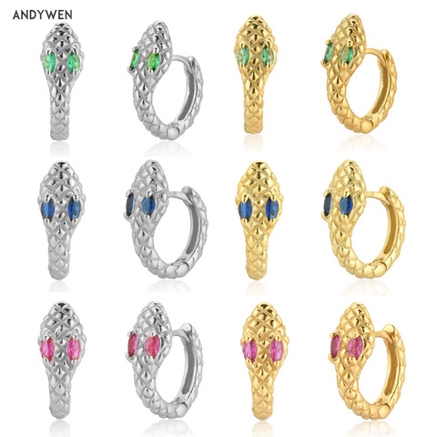 ANDYWEN 925 del arco iris de plata esterlina ojo colorido Zircon CZ círculo aros Huggies de moda de las mujeres Clips serpiente Pendiente de la joyería ► Foto 1/1