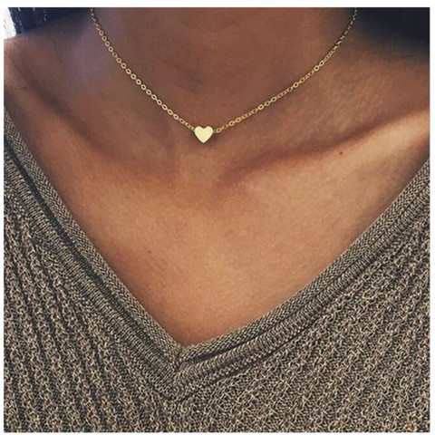 2022 oro nuevo Chapado en plata pequeño corazón collares Bijoux para las mujeres collares de joyería de moda de la clavícula colgante collar anillo ► Foto 1/6