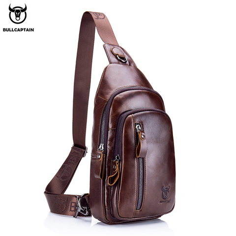 BULLCAPTAIN-Bolso cruzado informal de cuero genuino para hombre, bolsa de pecho de cuero auténtico, a la moda, para excursión, 7,9 pulgadas, iPai ► Foto 1/6