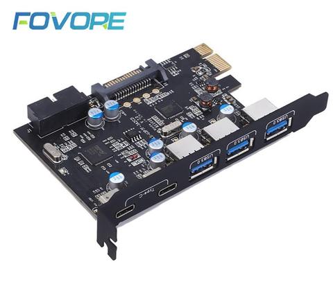 Tarjeta de expansión PCI Express a 3 puertos USB 3,0, 2 puertos USB 3,1 tipo C, interno, USB 3,0, 20 pines, 7 puertos, HUB USB pcie a Tyoe c ► Foto 1/3