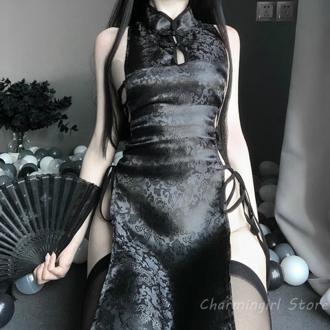 Vestido chino Cheongsam Sexy para mujer, con abertura picardías, lencería con parte trasera en T, bragas de encaje, ropa de dormir calada Ao Dai ► Foto 1/6