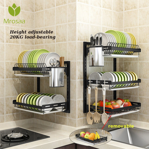 Estante de cocina de acero inoxidable para colgar en la pared,  escurreplatos de verduras, estante para condimentos, estante para  cuchillos, estante de