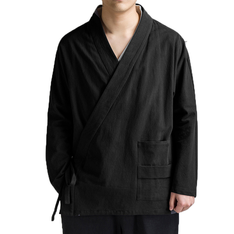 Chaqueta de lino y algodón para hombre, Kimono cárdigan tradicional de punto abierto, prendas de vestir Harajuku, abrigos Kongfu 5XL ► Foto 1/6