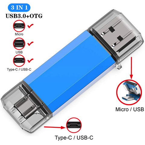 De alta velocidad de 64GB Pendrive cle usb 3,0 OTG USB Flash Drive 128GB 256GB tipo C de almacenamiento externo de memoria 16GB 32GB Pen Drive ► Foto 1/6