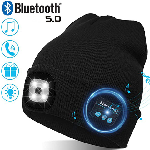 Caliente sombrero Bluetooth 5,0 LED sombrero inalámbrico estéreo auriculares para reproductor de música con micrófono para manos libres compatible con atenuación recargable ► Foto 1/6