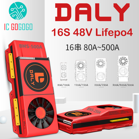 DALY 16S 48V con ventilador de refrigeración Lifepo4 Placa de protección de batería de litio 3,2 V BMS equilibrio 80A 100A 150A 200A 300A 400A 500A eBike ► Foto 1/4