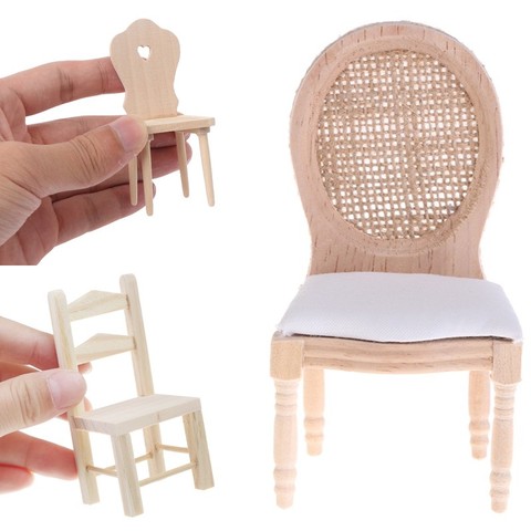 Muebles en miniatura de madera para decoración de casa de muñecas, silla de comedor sin pintar, 1 unidad, 1/12 ► Foto 1/6