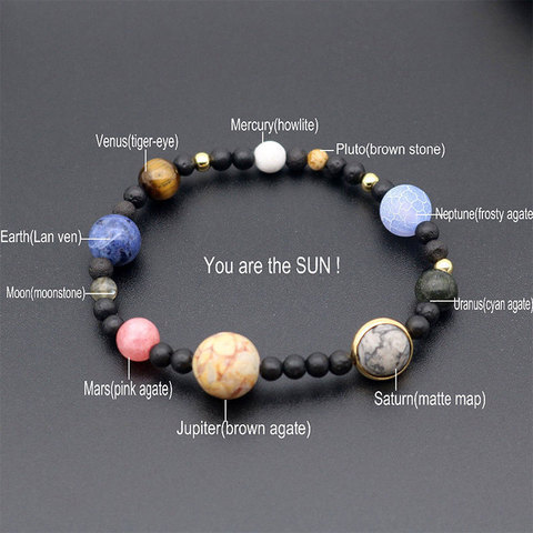 Pulsera con diseño de galaxia Solar para hombre y mujer, brazalete con diseño de galaxia, Luna, tierra, Planeta, piedra Natural ► Foto 1/6