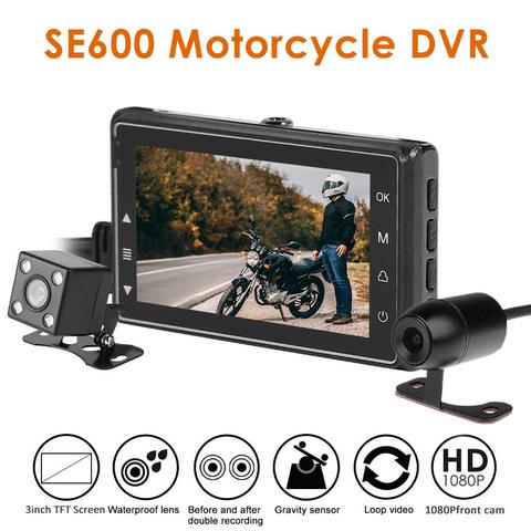 SE600-Dashcam DVR para motocicleta Cámara Dual de visión delantera y trasera de 3,0 