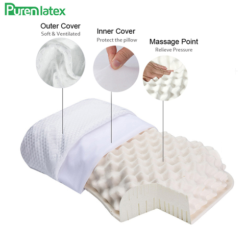 PurenLatex-almohada de látex Natural puro para adultos, protector de cuello contorneado suave, columna Cervical, almohada rígida antiácaros ► Foto 1/6