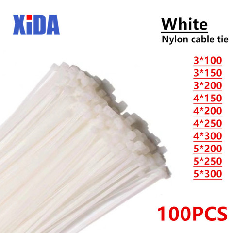 Auto-bloqueo de Cable de Nylon tirantes 100 Uds Cable blanco lazos Fasten Cable de lazo varias especificaciones ► Foto 1/6
