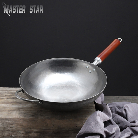 Wok Zhangqiu-Master Star chino tradicional, hecho a mano de hierro forjado, mango de madera, antiadherente, gran oferta de utensilios de cocina de Gas ► Foto 1/6